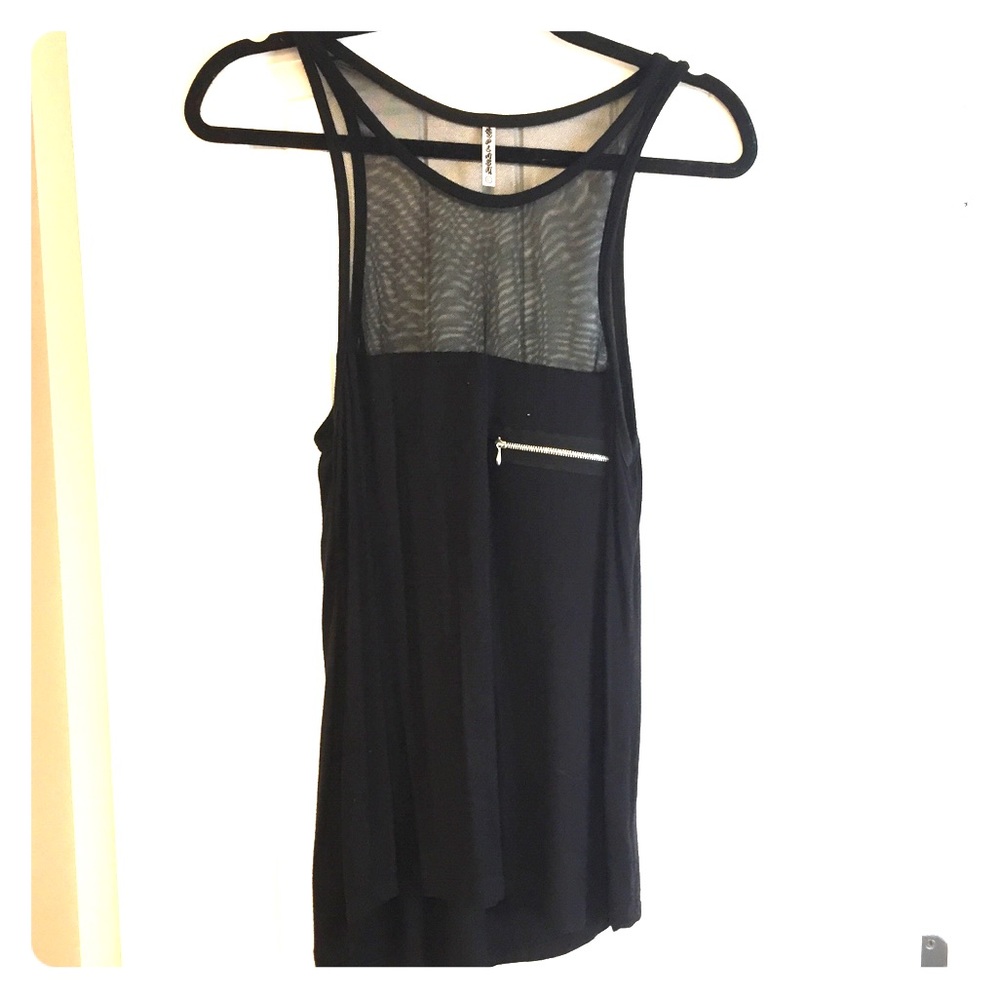 Black tank with zipper and mesh detail